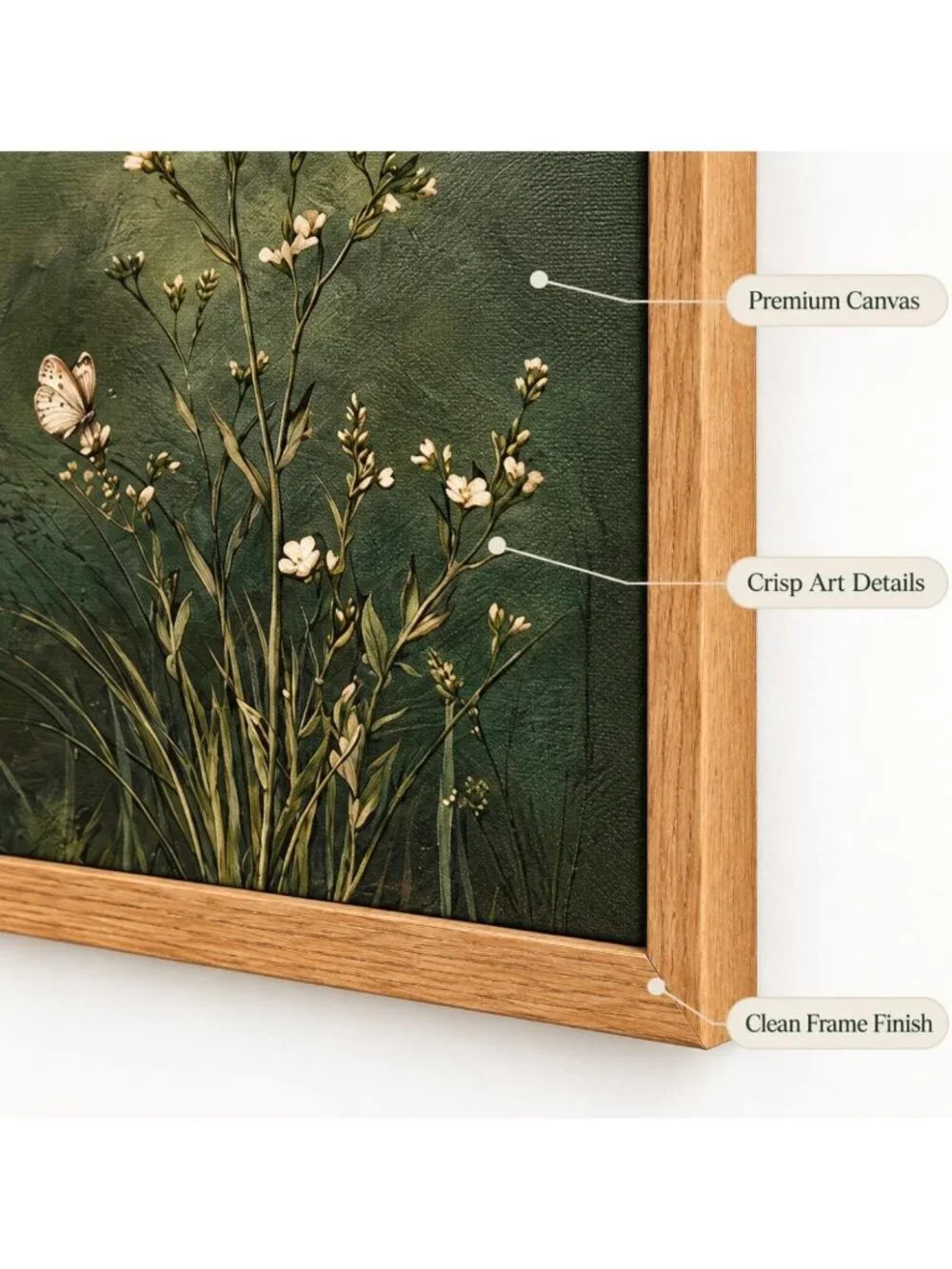 Vintage Floral Botanical Canvas Wall Art Set - 3 Framed Prints, Dark Green 16x12